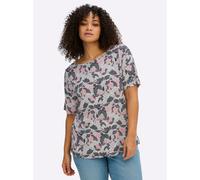 Sheego Print-Shirt mit paspeliertem U-Boot-Ausschnitt 48 hortensie-hellrosé-bedruckt