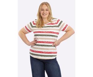 Sheego Print-Shirt mit Ringel-Muster 54 khaki-rot-gestreift