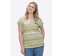 Sheego Print-Shirt mit Ziernähten, geringelt 36 lindgrün-ecru-bedruckt