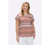 Sheego Print-Shirt mit Ziernähten, geringelt 38 rosenholz-ecru-bedruckt