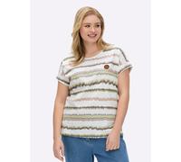 Sheego Print-Shirt mit Ziernähten, geringelt 52 ecru-khaki-bedruckt