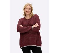 Rundhalspullover SHEEGO "Pullover", Damen, Gr. 40/42, rot (burgund), 96% Polyester, 4% metallisierte Fasern, unifarben, Pullover Rundhalspullover (70025457-40) burgund
