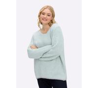 Rundhalspullover SHEEGO "Pullover", Damen, Gr. 56/58, blau (mint), 96% Polyester, 4% metallisierte Fasern, unifarben, Pullover Rundhalspullover (23746238-56) mint