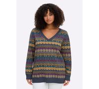 Sheego Pullover im Jacquard-Muster 52/54 rauchblau-gemustert