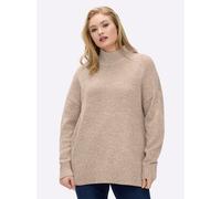 Stehkragenpullover SHEEGO "Pullover", Damen, Gr. 40/42, beige, meliert, 100% Polyacryl, meliert, Pullover Stehkragenpullover (44038551-40) beige, meliert