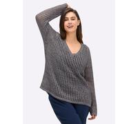 Sheego Pullover mit Ajourmuster 52/54 anthrazit