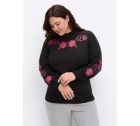 Stehkragenpullover SHEEGO BY JOE BROWNS "Pullover", Damen, Gr. 48/50, schwarz, gemustert, 100% Polyacryl, geblümt, gemustert, mehrfarbig, Pullover Stehkragenpullover (14471359-48) schwarz, gemustert