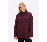 Strickpullover SHEEGO "Pullover", Damen, Gr. 44/46, bordeaux, burgund, meliert, 50% Viskose, 28% Polyester, 22% Polyamid, meliert, unifarben, Pullover Strickpullover (81909810-44) bordeaux, burgund, m