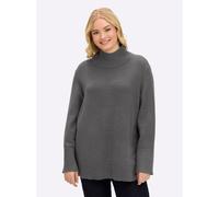 Strickpullover SHEEGO "Pullover", Damen, Gr. 52/54, grau, anthrazit, meliert, 50% Viskose, 28% Polyester, 22% Polyamid, meliert, unifarben, Pullover Strickpullover (92703154-52) grau, anthrazit, melie