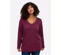 Sheego Pullover mit tiefem V-Ausschnitt und Ösenverzierung 44/46 bordeaux