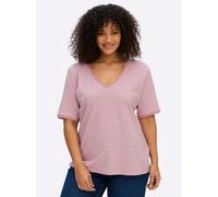 Sheego Ringelshirt mit Ajour-Strickband 52/54 ecru-altrosa-geringelt
