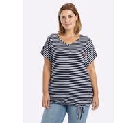 Sheego Ringelshirt mit Bindeband am Saum 44/46 tiefblau-weiß-gestreift