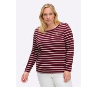 Sheego Ringelshirt mit Lederimitat-Patches 36 dunkelrot-ecru-gestreift