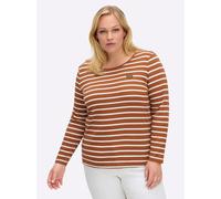 Sheego Ringelshirt mit Lederimitat-Patches 42 cognac-ecru-gestreift