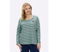 Sheego Ringelshirt mit Lederimitat-Patches 42 jade-ecru-gestreift