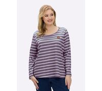 Sheego Ringelshirt mit Lederimitat-Patches 44 feige-ecru-gestreift