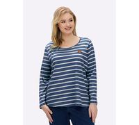 Sheego Ringelshirt mit Lederimitat-Patches 46 jeansblau-ecru-gestreift