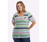 Sheego Ringelshirt mit streckendem V-Ausschnitt 52/54 weiß-orchidee-geringelt