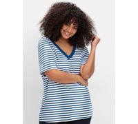 Sheego Ringelshirt mit V-Ausschnitt 52/54 blaubeere-gestreift
