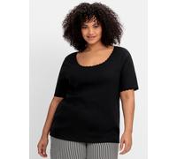 Sheego Rippshirt mit Spitzenkanten 52/54 schwarz