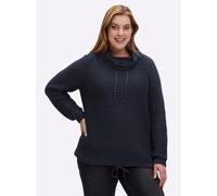 Sheego Rollkragenpullover mit Tunnelzug und Bindeband 42 marine
