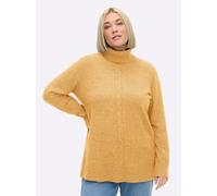 Sheego Rollkragenpullover mit Zopfmuster vorn 48/50 ocker-meliert
