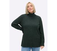Sheego Rollkragenpullover mit Zopfmuster vorn 52/54 moos-meliert