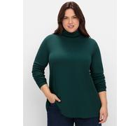 Langarmshirt SHEEGO "Rollkragen-Shirt", Damen, Gr. 44/46, blau (petrol), 100% Baumwolle, unifarben, Langarm, Shirts (99360808-44) petrol