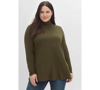 Langarmshirt SHEEGO "Rollkragen-Shirt", Damen, Gr. 52/54, grün (dunkelkhaki), 100% Baumwolle, unifarben, Shirts Langarmshirt (39088234-52) dunkelkhaki