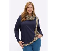 Sheego Rollkragenshirt in Wickel-Optik 46 marine-ocker-gemustert