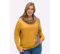 Sheego Rollkragenshirt in Wickel-Optik 48 ocker-marine-gemustert