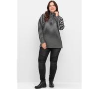 Rollkragenshirt SHEEGO "Rollkragenshirt", Damen, Gr. 44/46, schwarz-weiß (schwarz, weiß), 100% Baumwolle, gemustert, gestreift, Shirts (47977461-44) schwarz, weiß