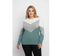 Sheego Rundhalspullover mit Colour-Blocking 46 jade-hellgrau-meliert