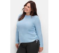 Sheego Rundhalspullover mit Kordeldurchzug am Saum 48 eisblau-ecru-meliert