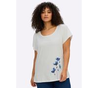 Sheego Rundhalsshirt mit Blütenprint am Saum 56/58 ecru-tiefblau-bedruckt