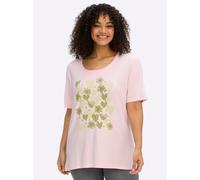 Sheego Rundhalsshirt mit Zierband und Frontdruck 52/54 hellrosé-pistazie