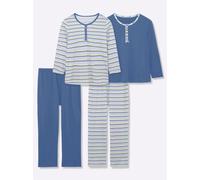 Sheego Schlafanzüge aus reiner Baumwolle 36/38 jeansblau + jeansblau-geringelt