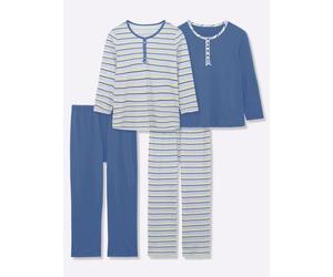 Sheego Schlafanzüge aus reiner Baumwolle 36/38 jeansblau + jeansblau-geringelt