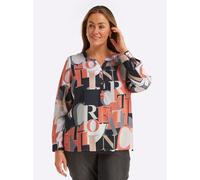 Sheego Schlupfbluse mit Krempelärmel 42 papaya-schwarz-bedruckt