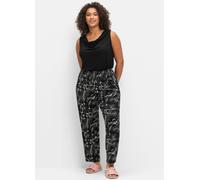 Jerseyhose SHEEGO, Damen, Gr. 48, Normalgrößen, schwarz (schwarz, gemustert), 95% Viskose, 5% Elasthan, bedruckt, geblümt, gemustert, mehrfarbig, Hosen Jerseyhose (81953857-48) schwarz, gemustert