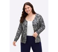 Sheego Shirtjacke mit silberfarbenem Folien-Druck 40 schwarz-marine-bedruckt