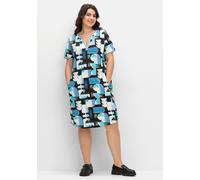 Sheego Shirtkleid in bedruckter Sweat-Qualität 50 türkis-schwarz-bedruckt