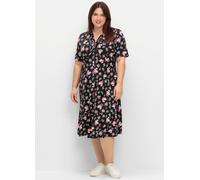 Sheego Shirtkleid mit Volant am Saum 46 schwarz-hortensie-gemustert