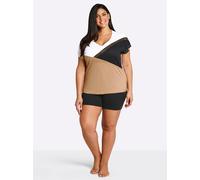 Sheego Shortys mit Grafik-Muster 36/38 camel-schwarz + ecru-camel