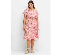 Sommerkleid SHEEGO "Große Größen", Damen, Gr. 54, Normalgrößen, champagner gemustert, Obermaterial: 100% Viskose, gemustert, feminin, figurumspielend wadenlang, V-Ausschnitt, Kurzarm, Kleider, mit Smo