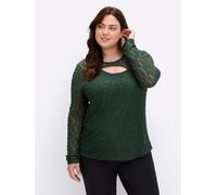 Sheego Spitzenshirt mit Cut-out vorn 52/54 moos
