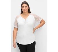Sheego Spitzenshirt mit transparenten Ärmeln 40 weiß