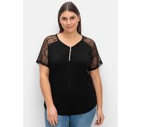Sheego Spitzenshirt mit transparenten Ärmeln 46 schwarz