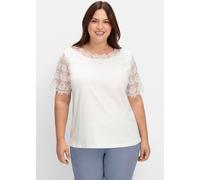 Sheego Spitzenshirt mit transparenter Spitze 44 ecru