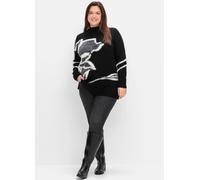 Sheego Stehkragenpullover mit Effektgarn 52/54 schwarz-gemustert